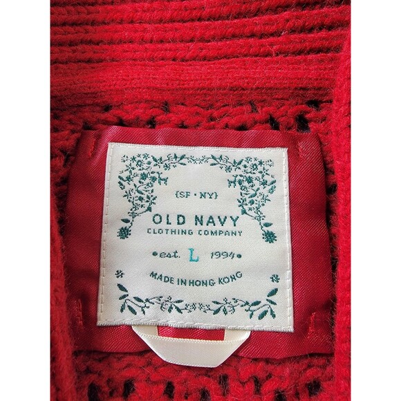 Old Navy Sweater Womens Large Red Toggle Shawl Collar Open Knit Wool Blend mall - Picture 2 of 10